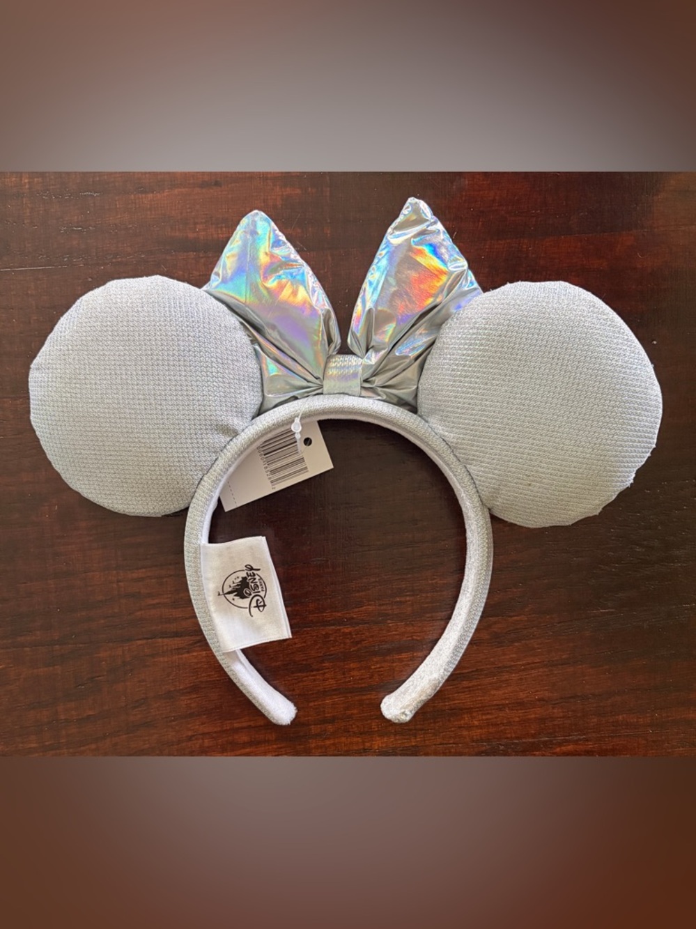 Silver Mouse Ears with Holographic Bow Headband - Picture 3 of 3